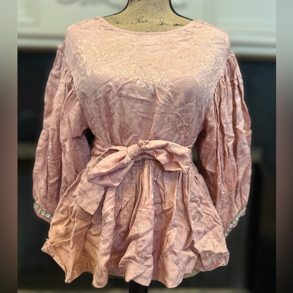 NWT Sister Jane Blush Pink Blouse with Bow Accent